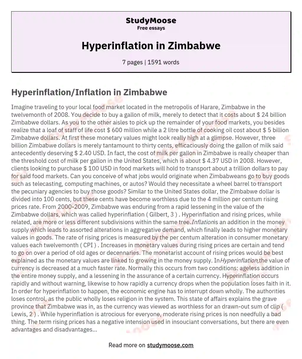 Hyperinflation in Zimbabwe essay
