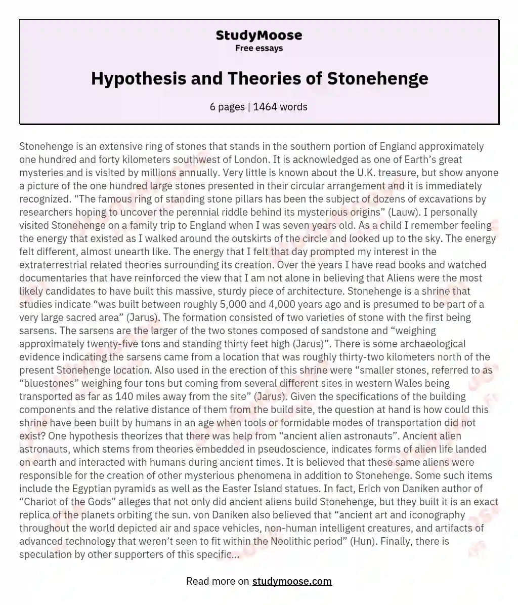 Hypothesis and Theories of Stonehenge essay