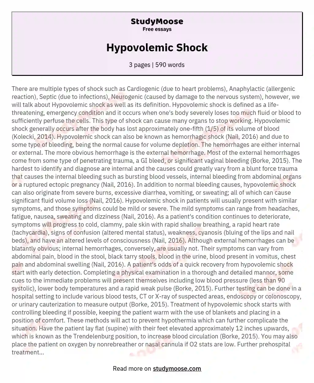 Hypovolemic Shock essay