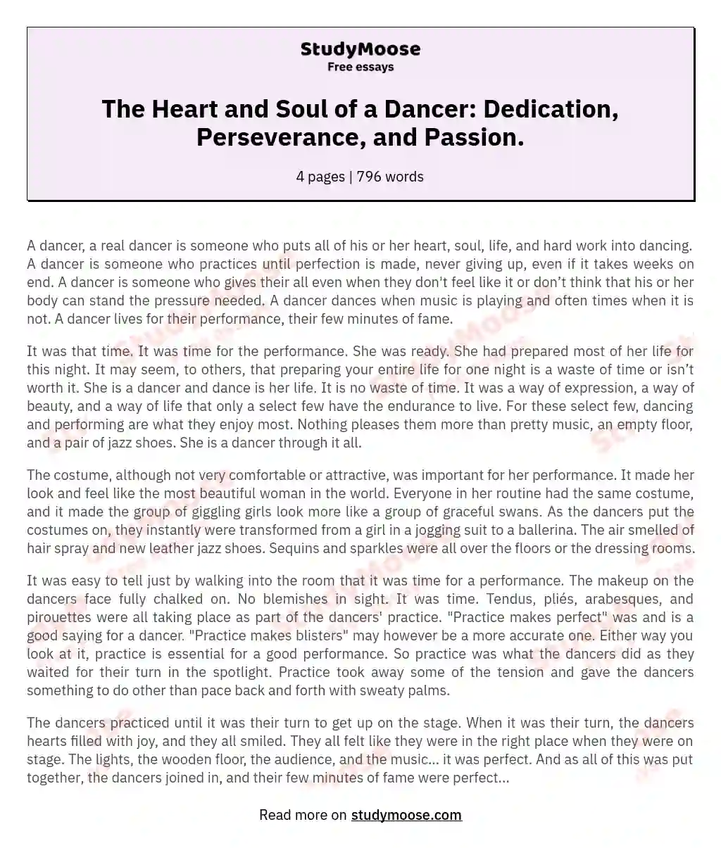 The Heart and Soul of a Dancer: Dedication, Perseverance, and Passion.