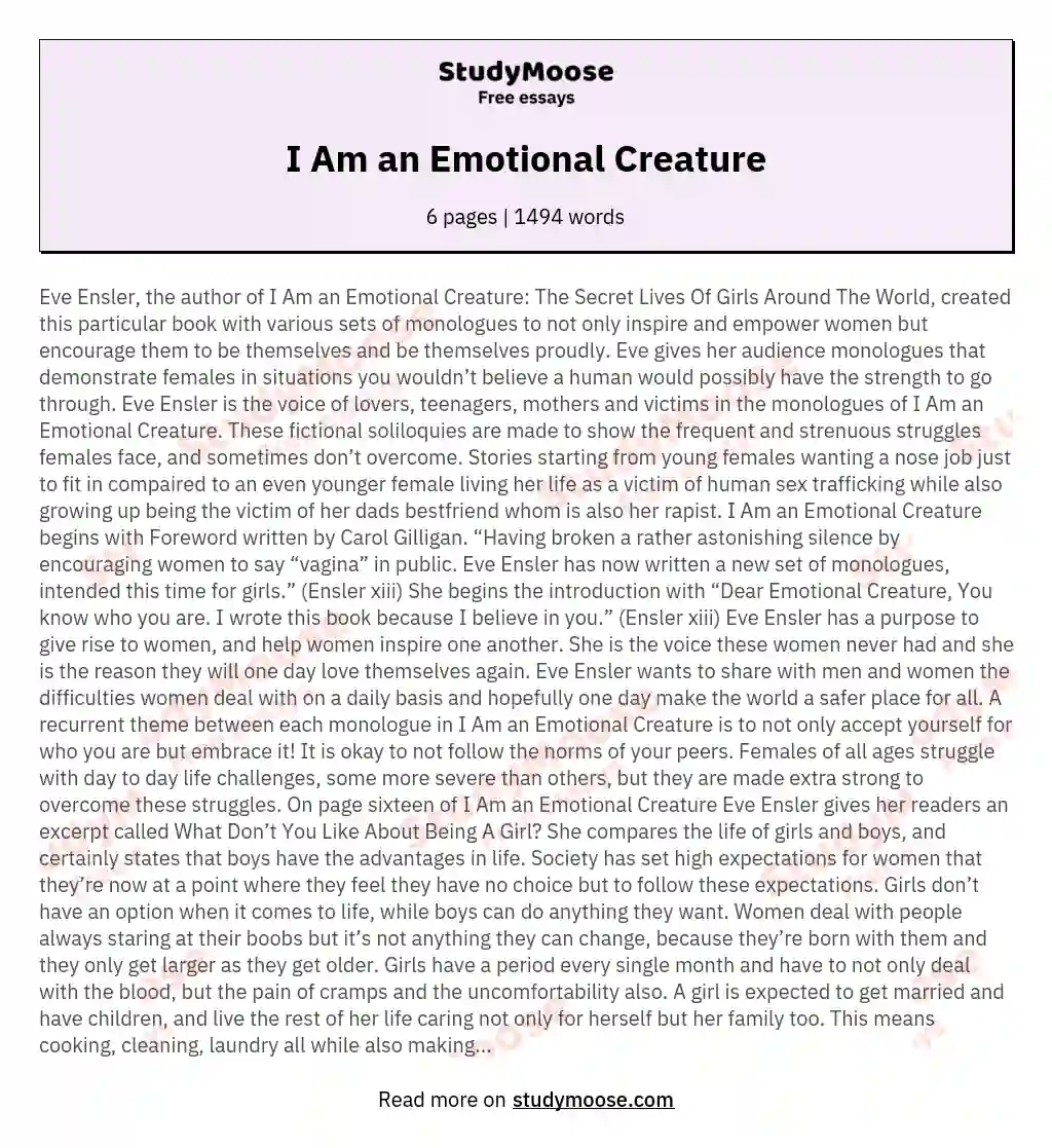 I Am an Emotional Creature essay