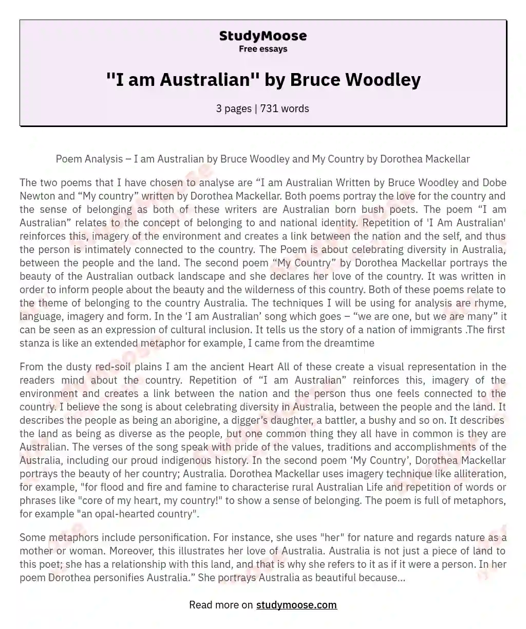 ''I am Australian'' by Bruce Woodley
