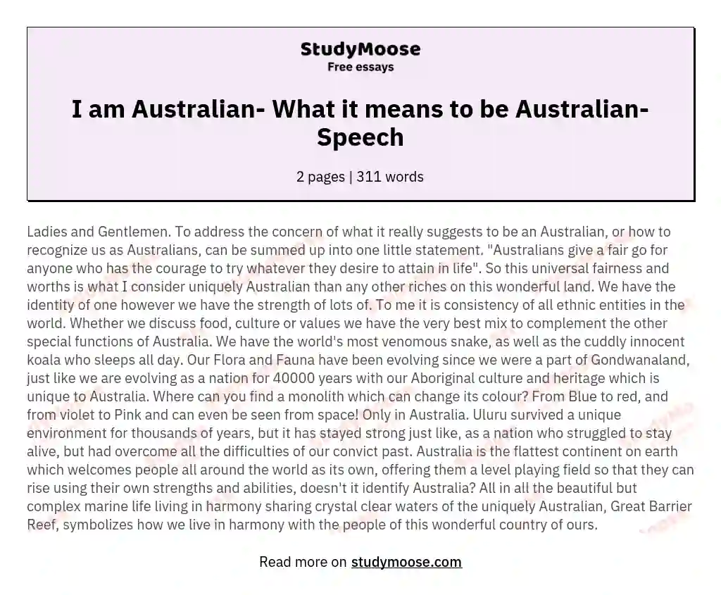 I am Australian- What it means to be Australian- Speech essay