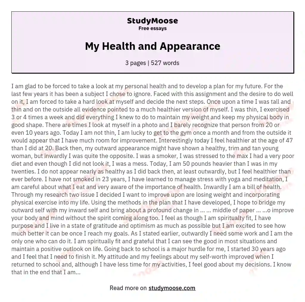 My Health and Appearance essay