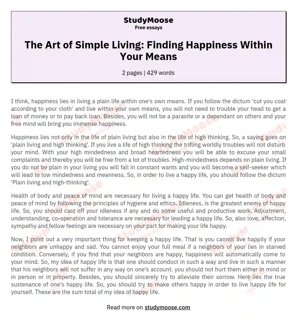 The Art of Simple Living: Finding Happiness Within Your Means essay