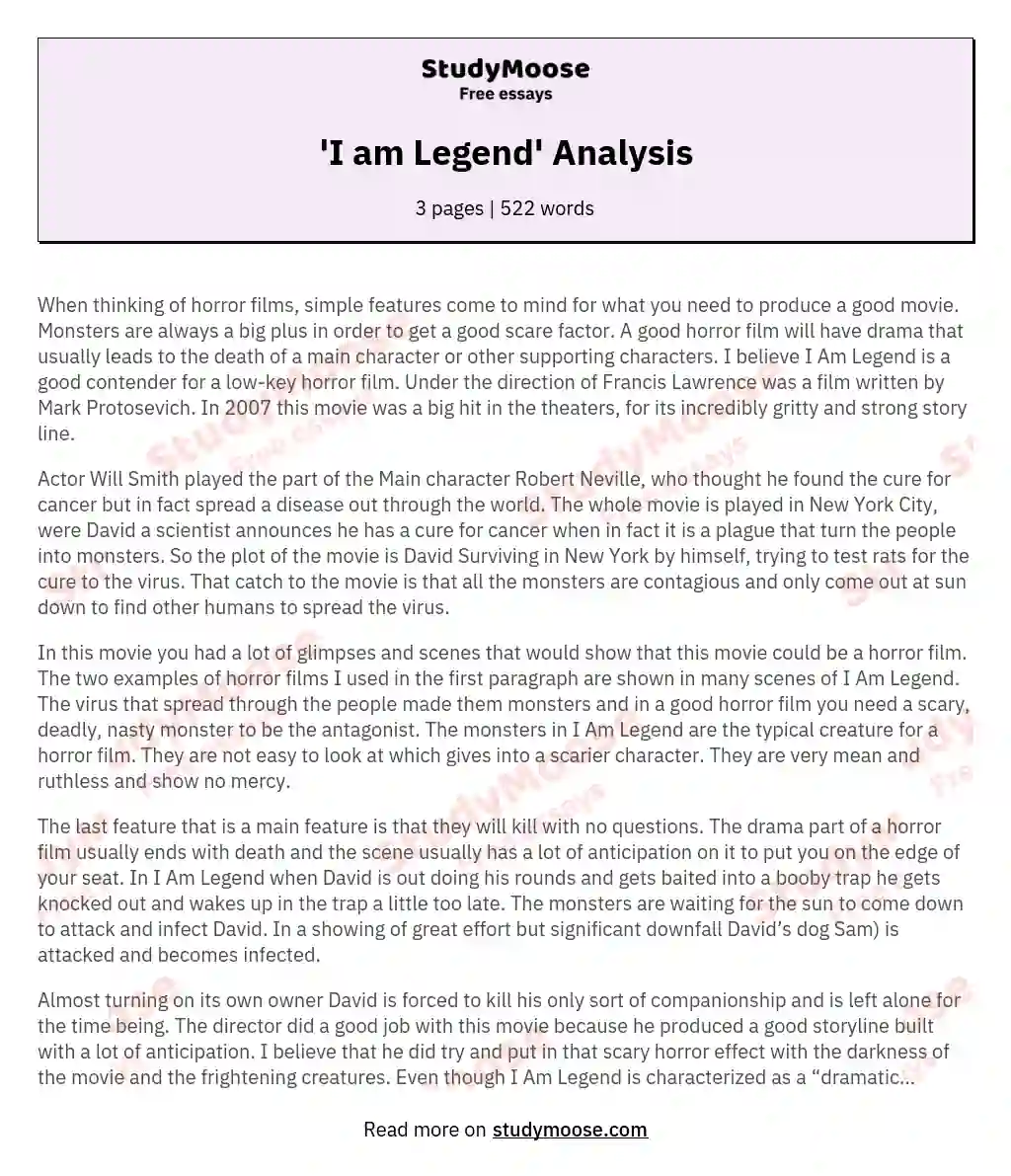 The Terrifying Elements of "I Am Legend" essay