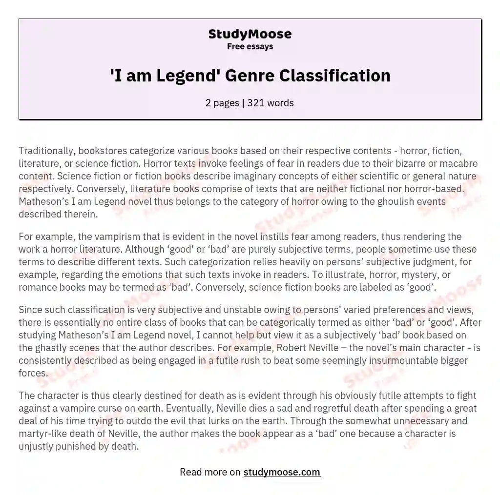 'I am Legend' Genre Classification