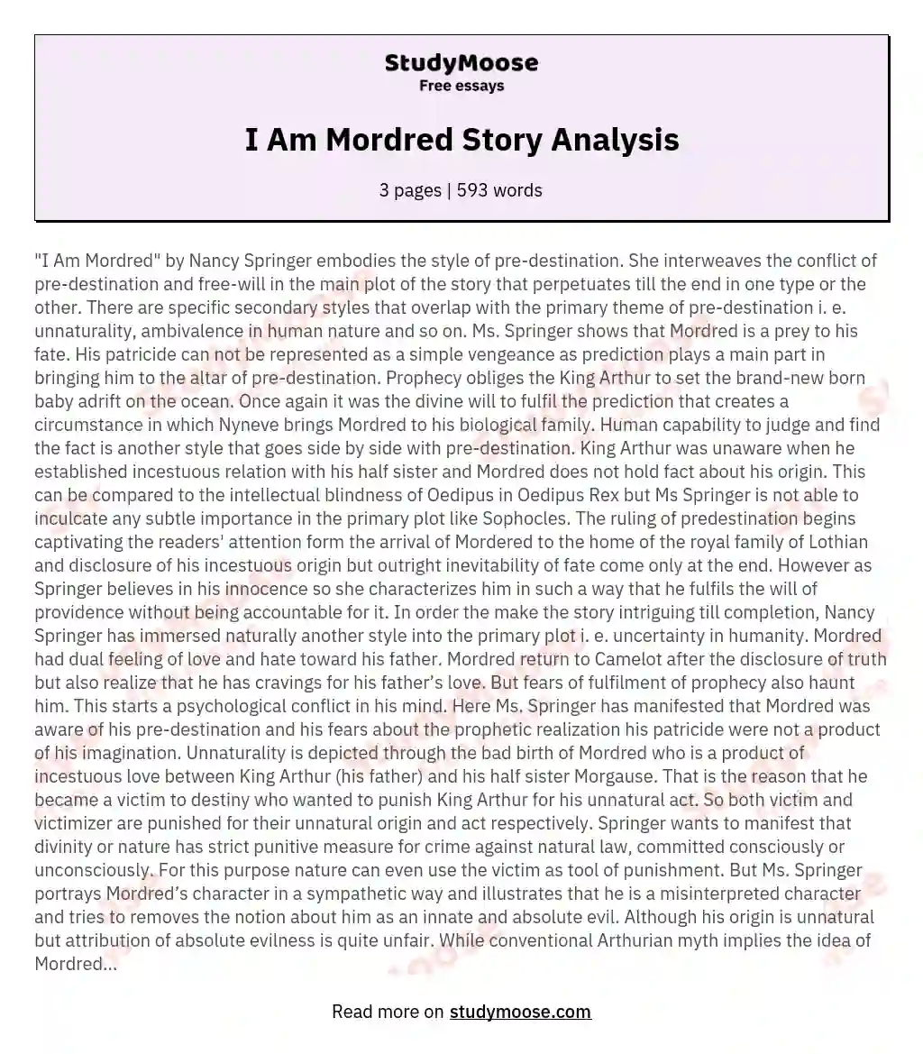 I Am Mordred Story Analysis essay