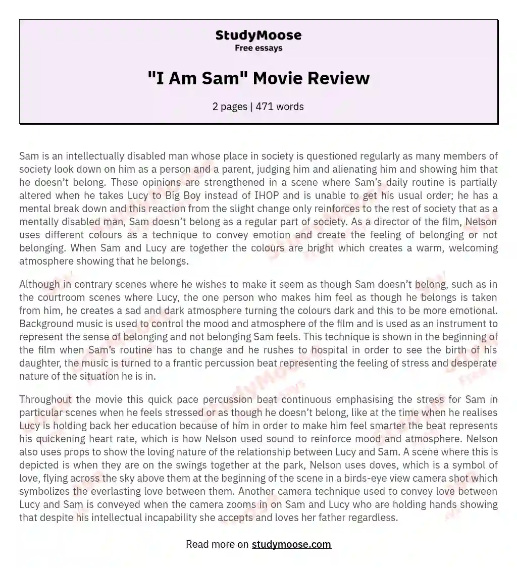 "I Am Sam" Movie Review essay