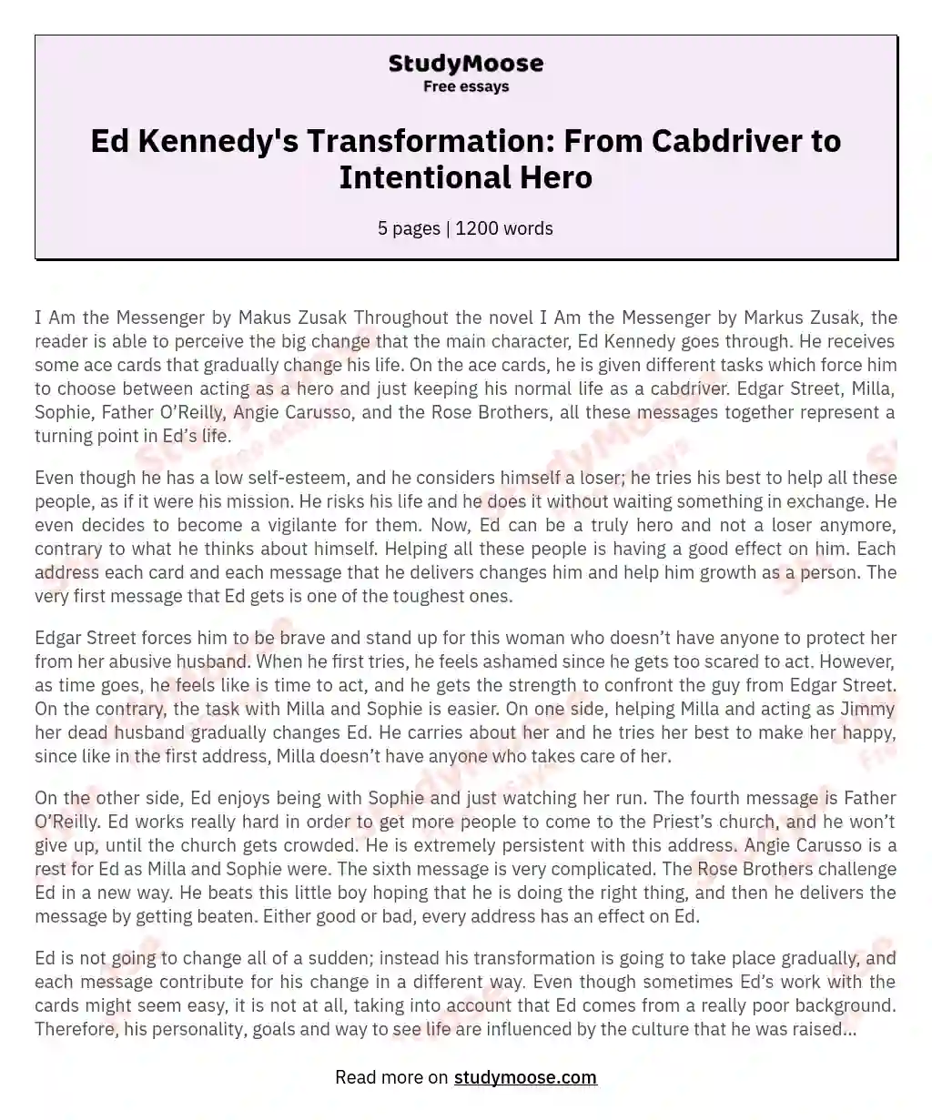 Ed Kennedy's Transformation: From Cabdriver to Intentional Hero essay