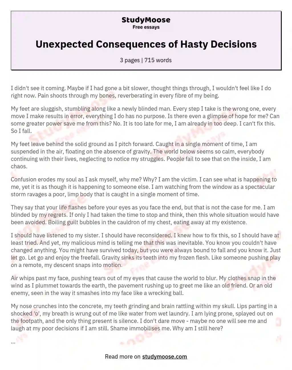 Unexpected Consequences of Hasty Decisions essay