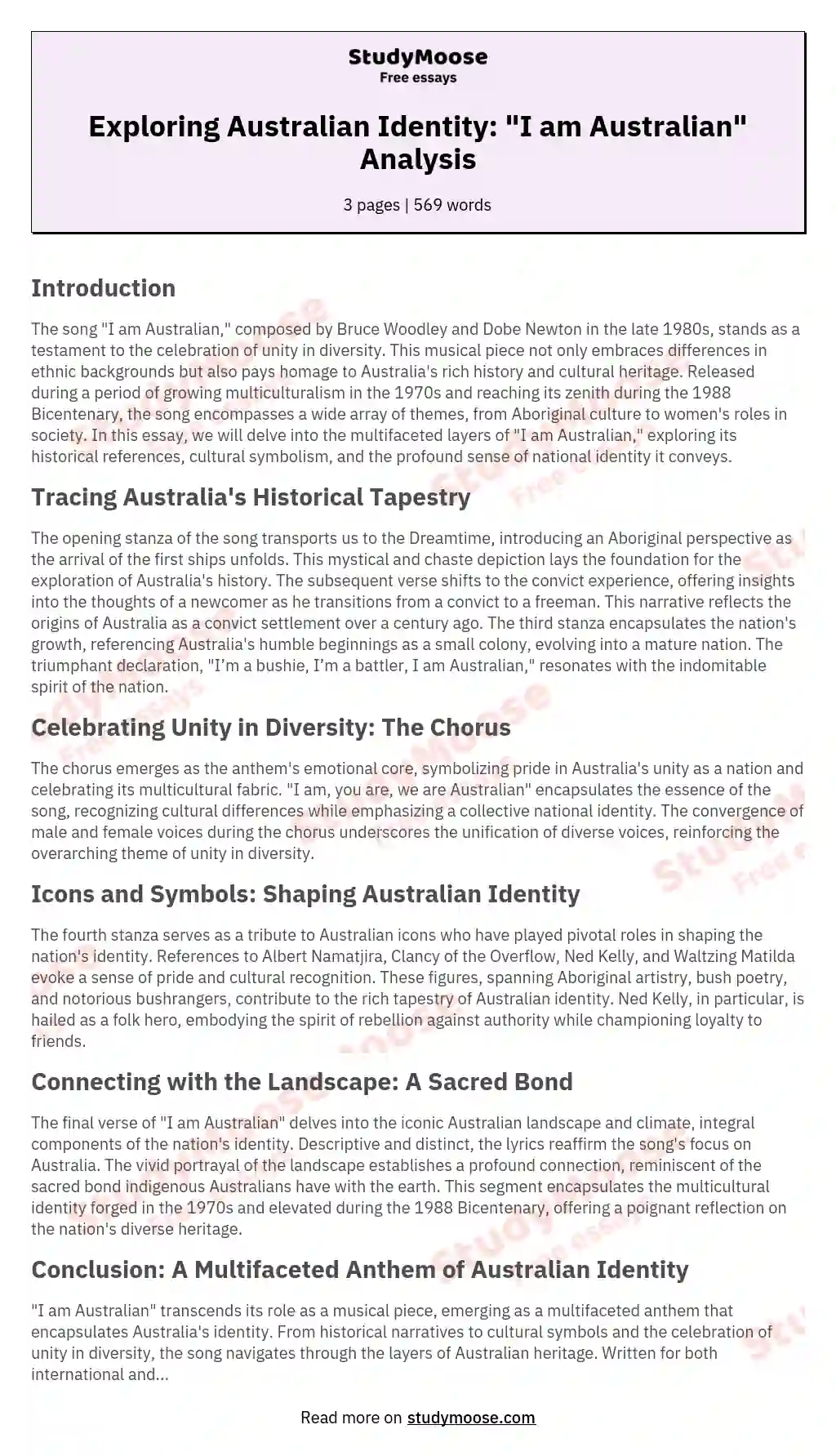Exploring Australian Identity: "I am Australian" Analysis essay