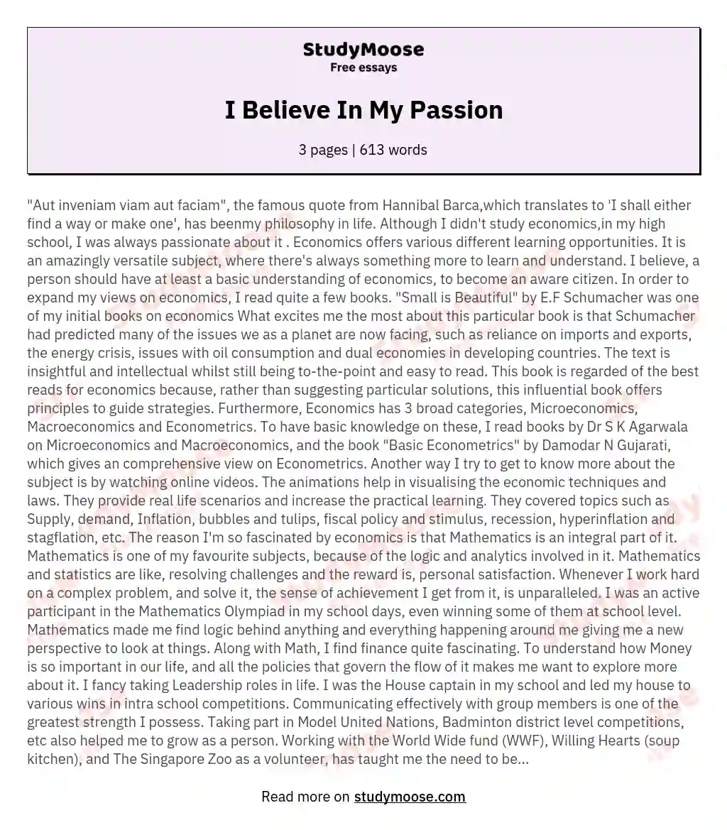 I Believe In My Passion essay