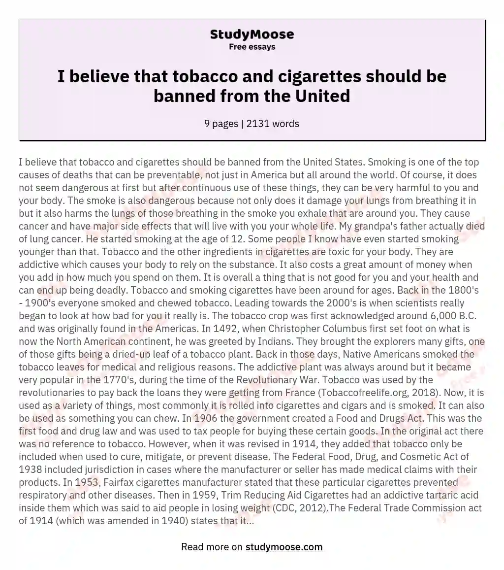 essay on selling tobacco should be banned in 200 words
