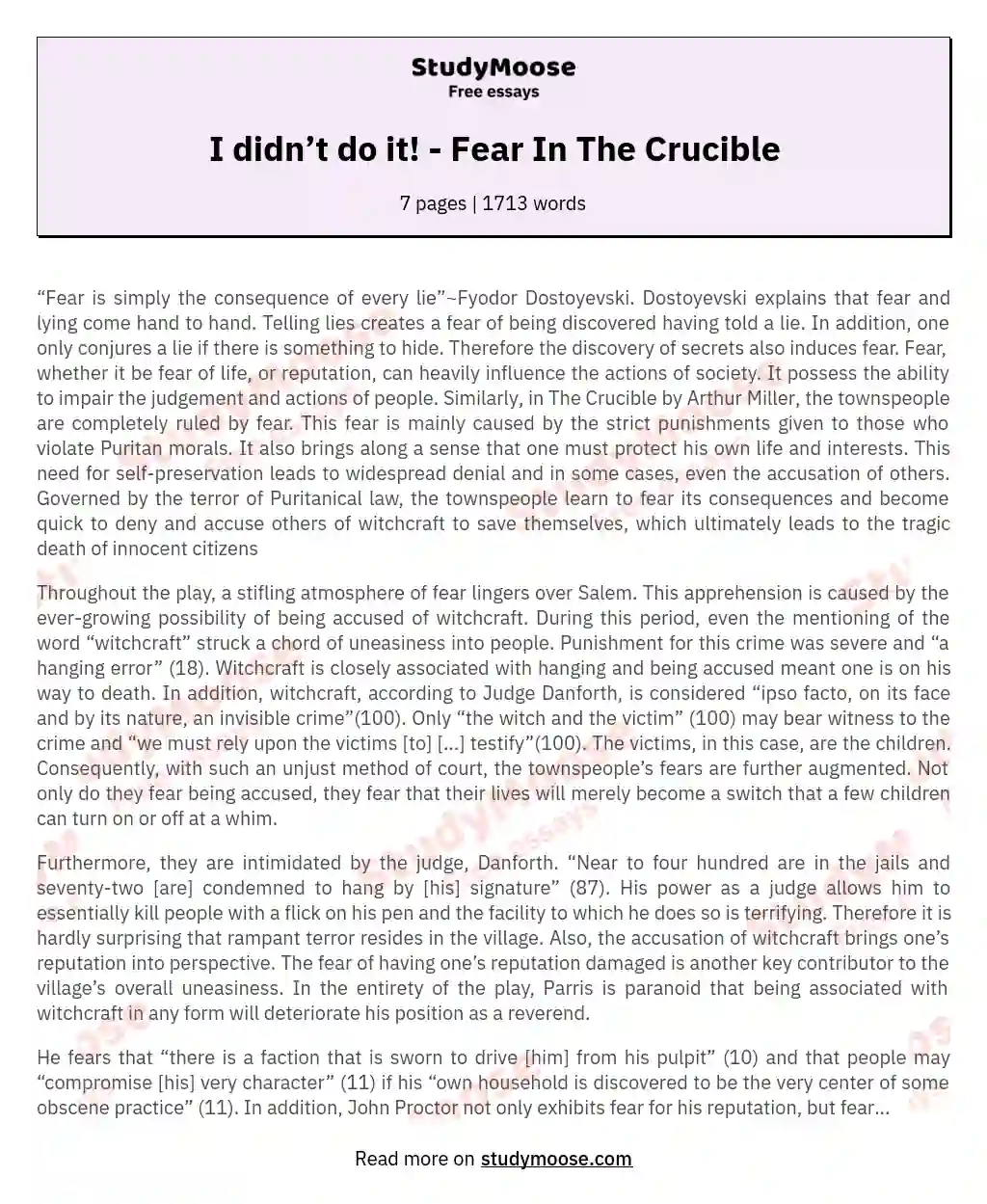 I didn’t do it! - Fear In The Crucible