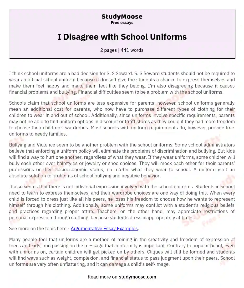 I Disagree with School Uniforms essay