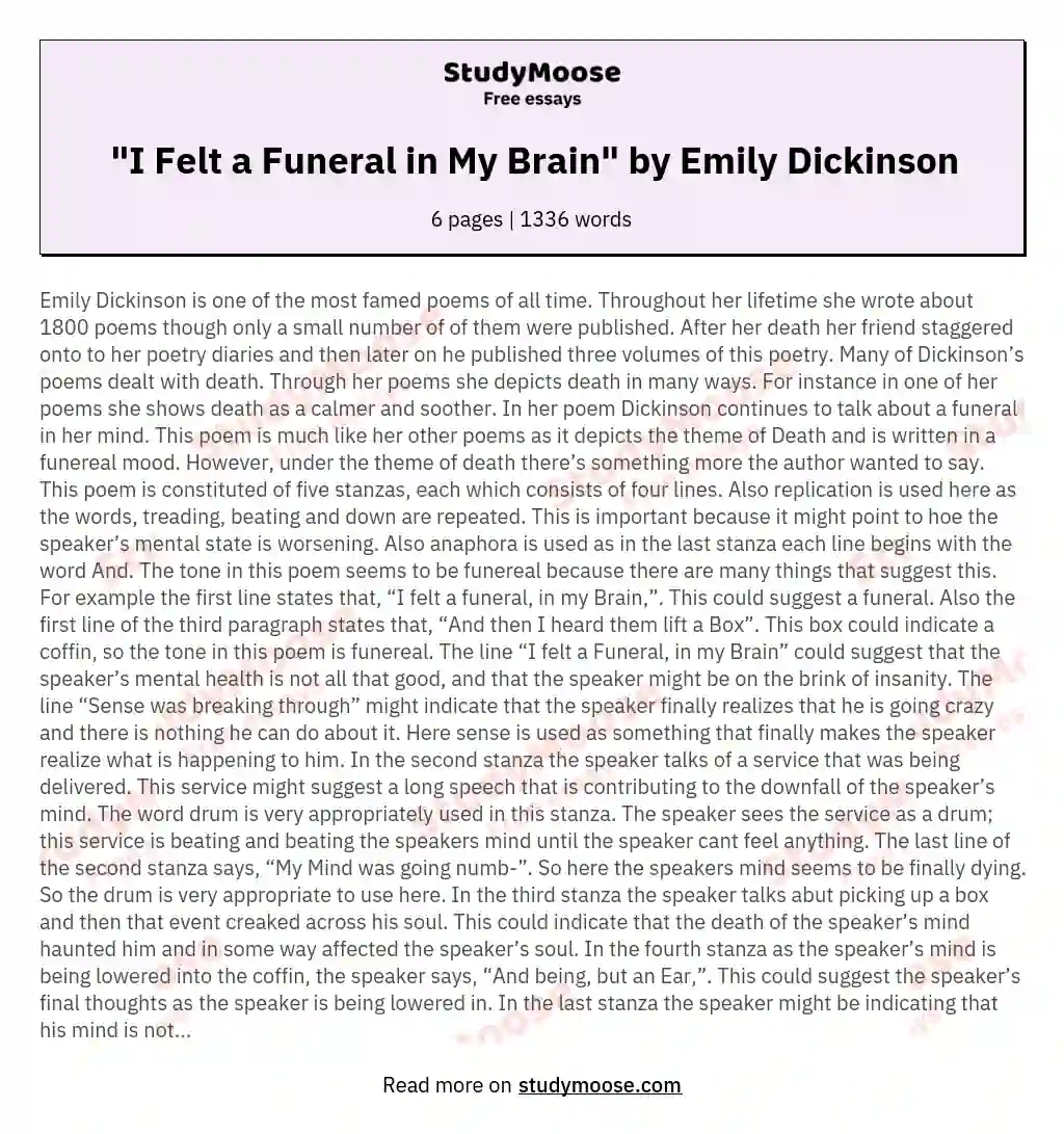 "I Felt a Funeral in My Brain" by Emily Dickinson