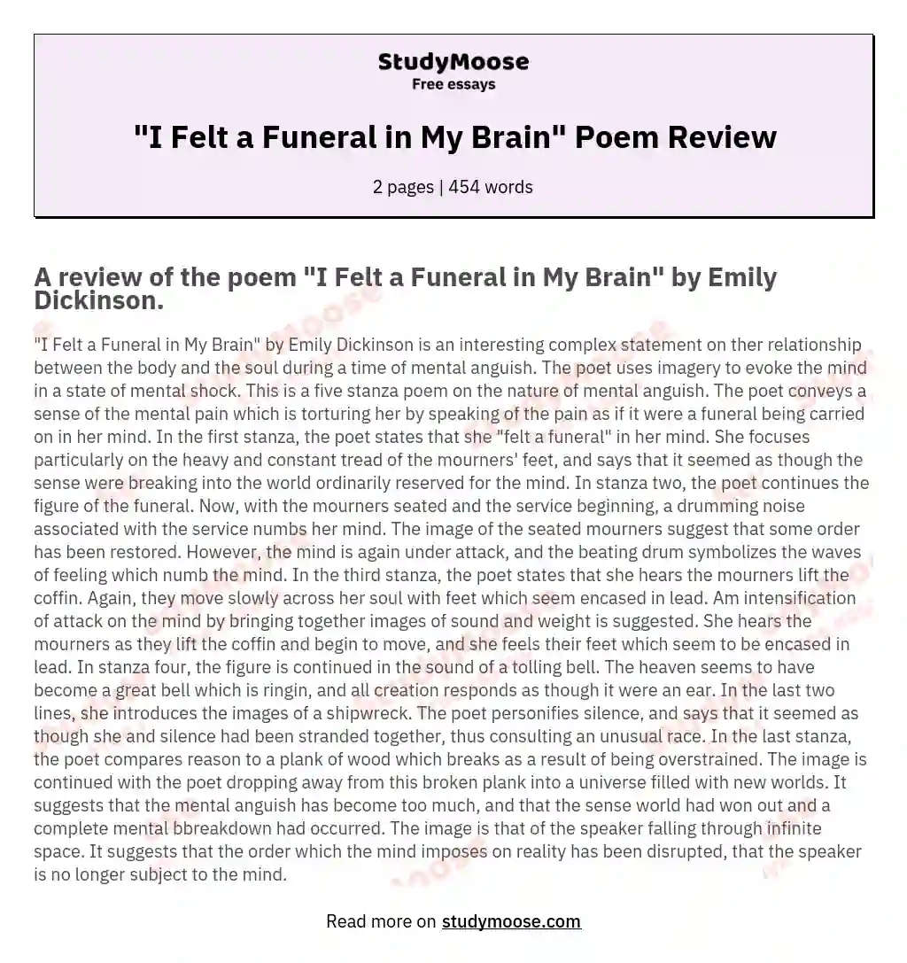 "I Felt a Funeral in My Brain" Poem Review