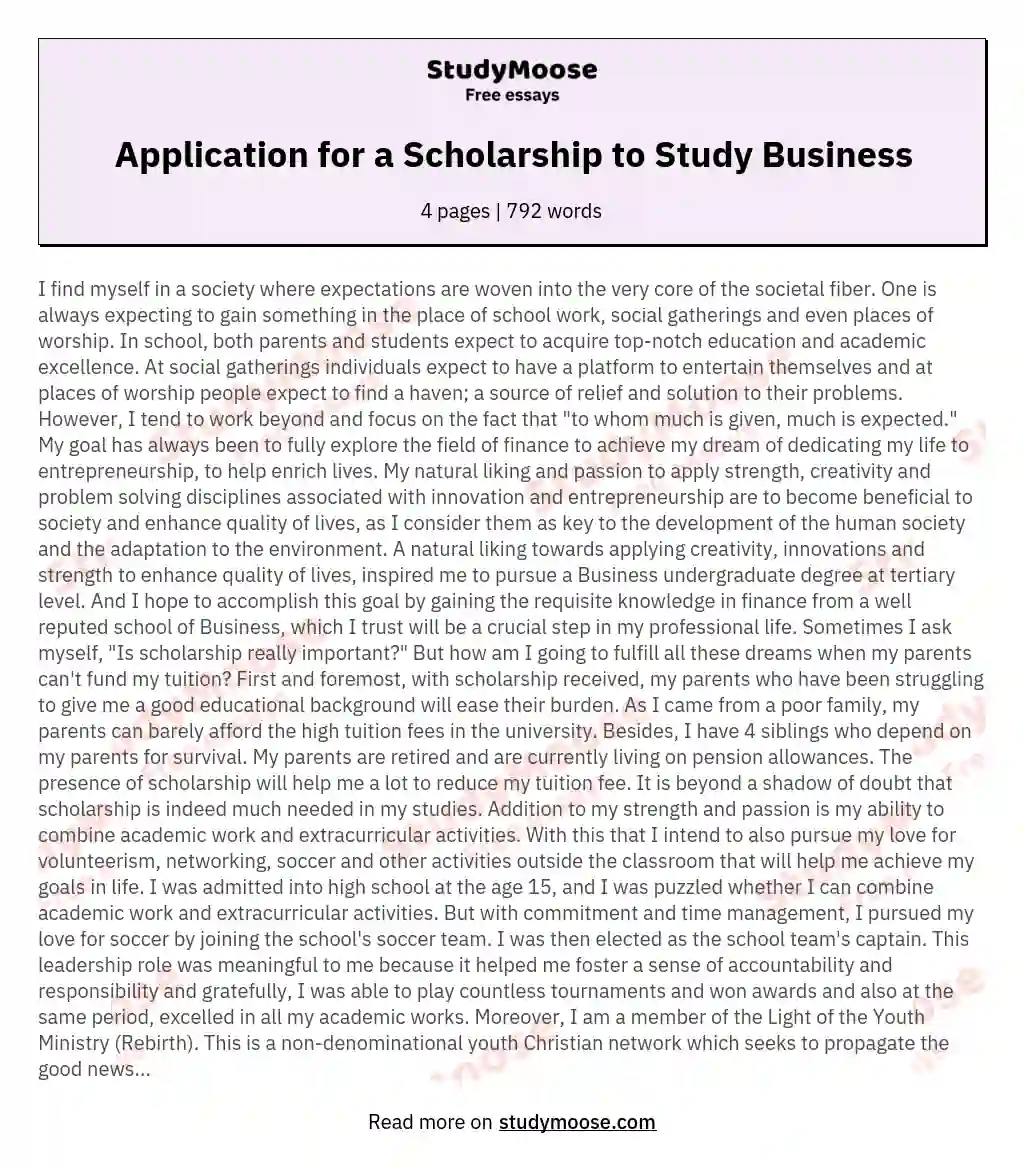 Application for a Scholarship to Study Business