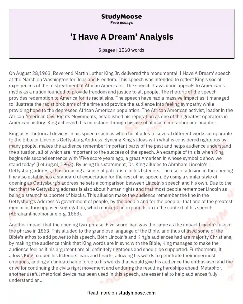 'I Have A Dream' Analysis essay