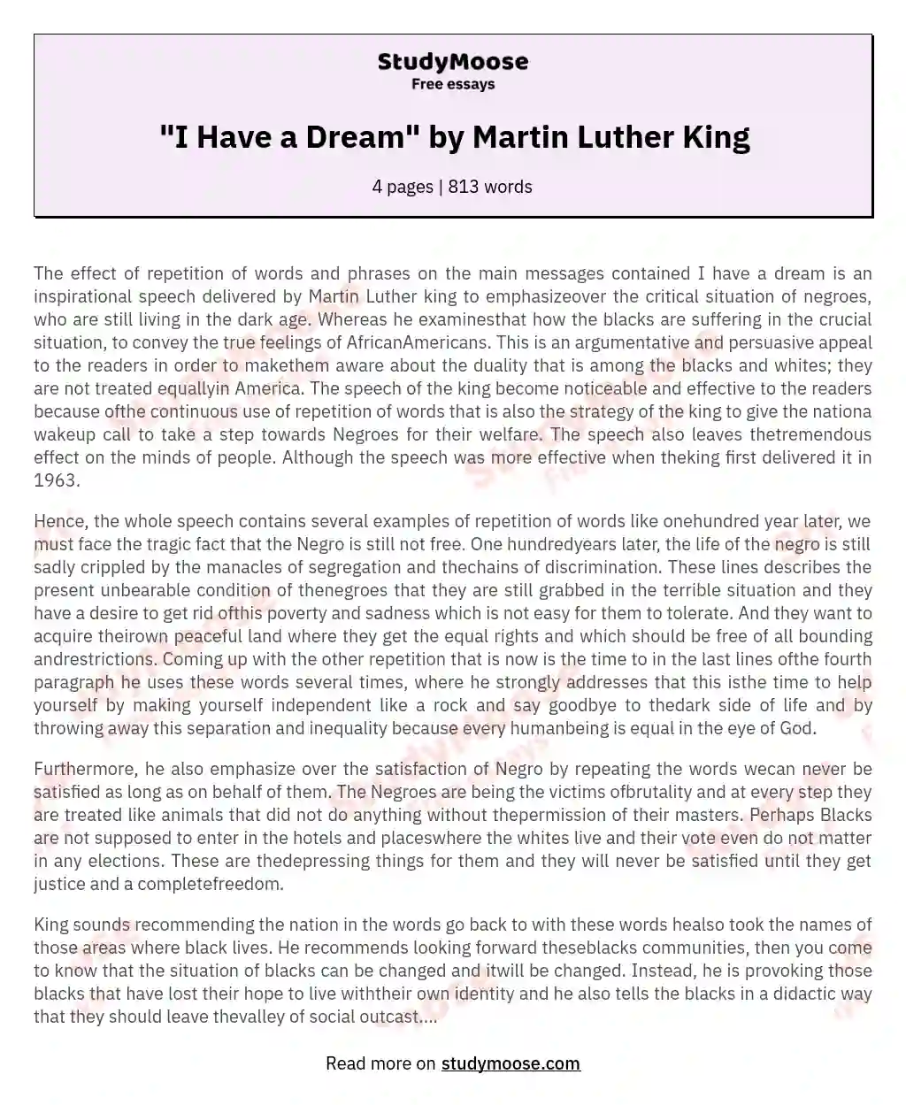 "I Have a Dream" by Martin Luther King essay