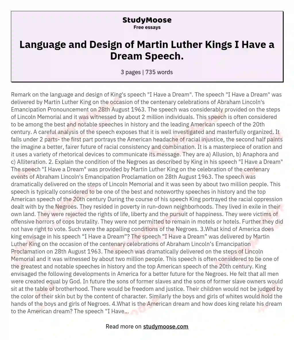 Language and Design of Martin Luther Kings I Have a Dream Speech. essay
