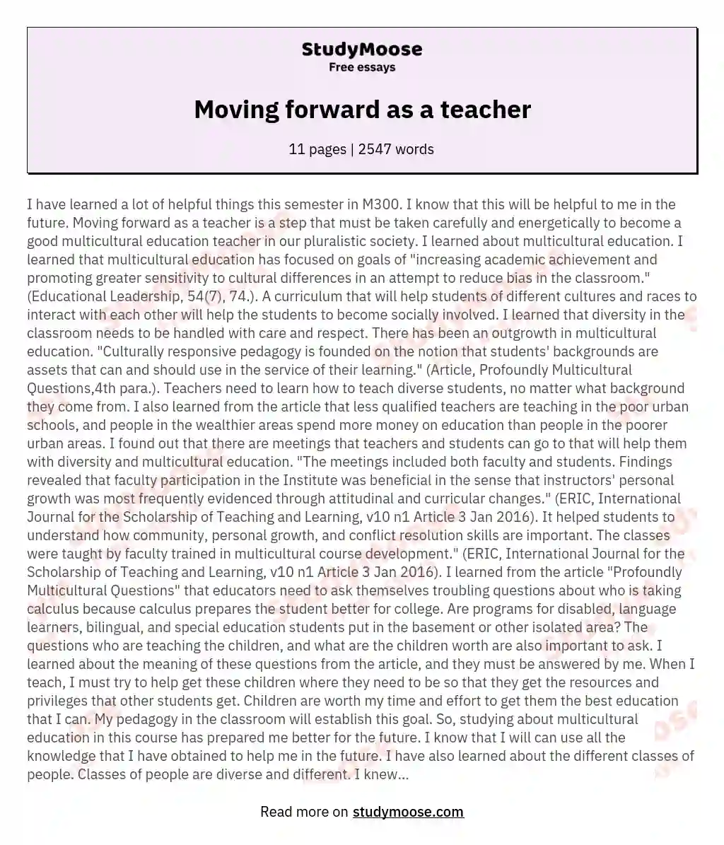 Moving forward as a teacher essay