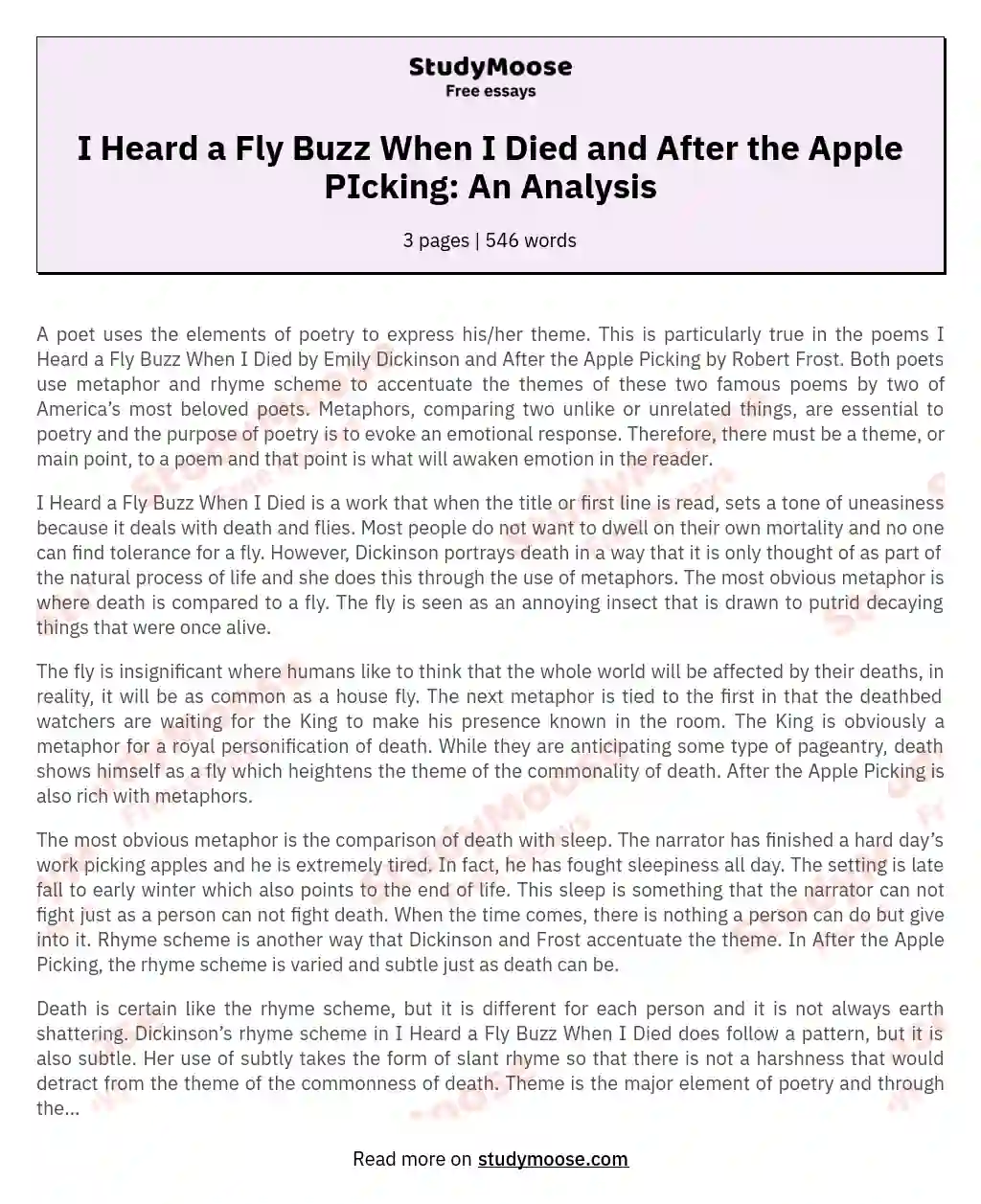 I Heard a Fly Buzz When I Died and After the Apple PIcking: An Analysis