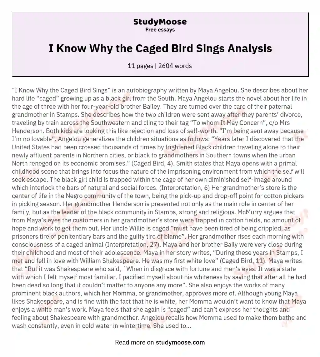 essay questions on caged bird