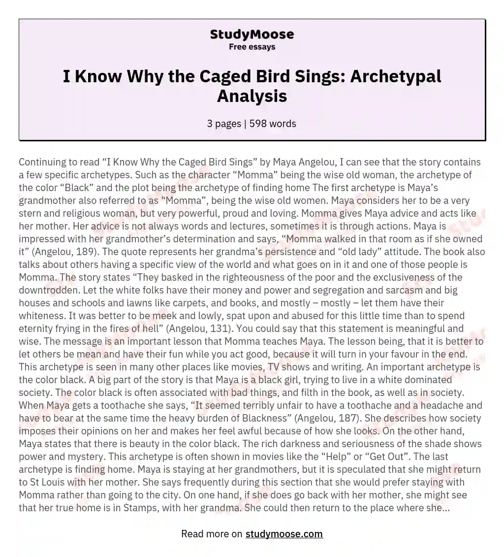 I Know Why the Caged Bird Sings: Archetypal Analysis essay