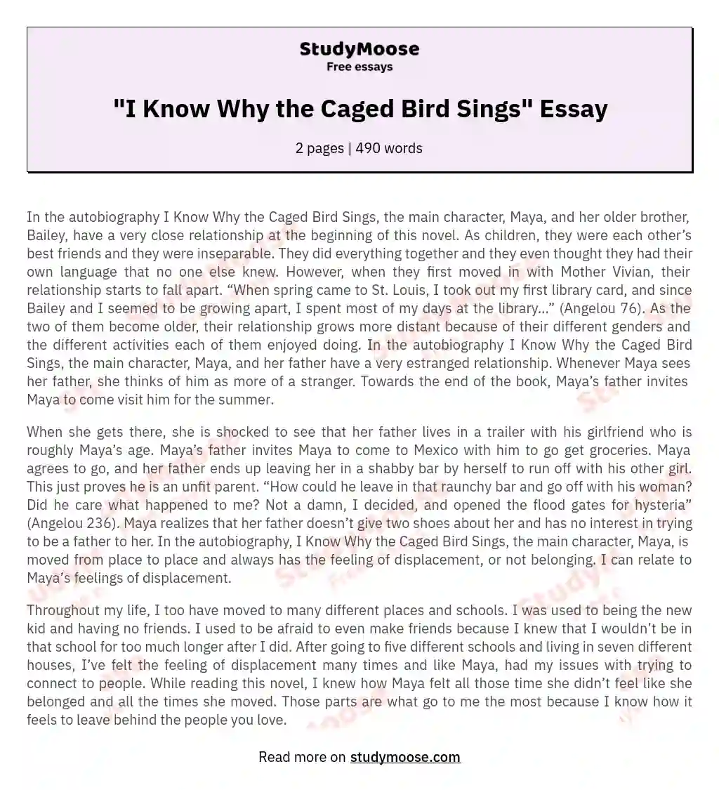 "I Know Why the Caged Bird Sings" Essay
