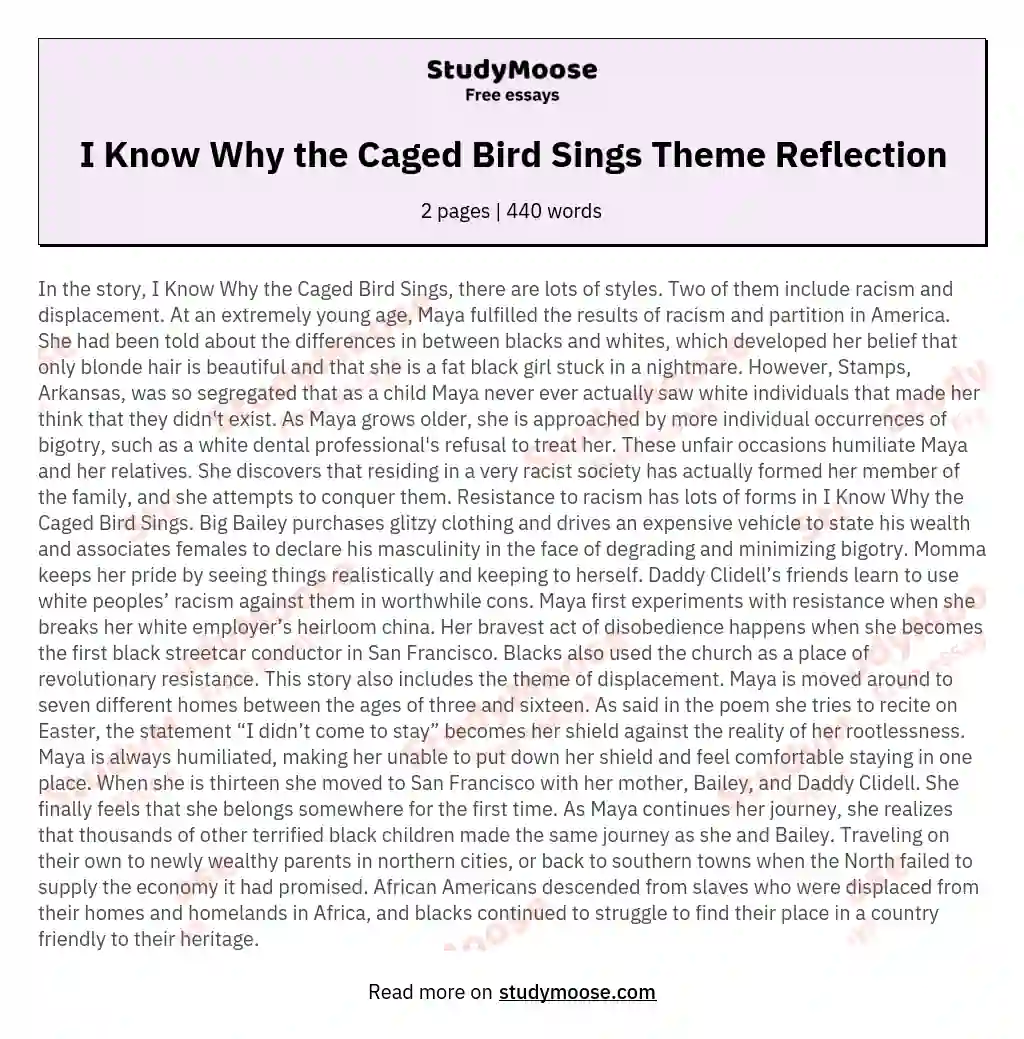 I Know Why the Caged Bird Sings Theme Reflection essay