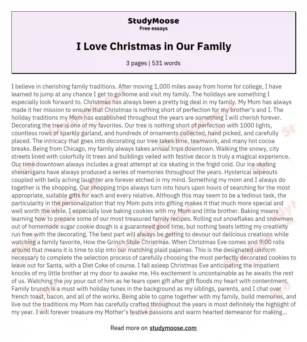 I Love Christmas in Our Family essay
