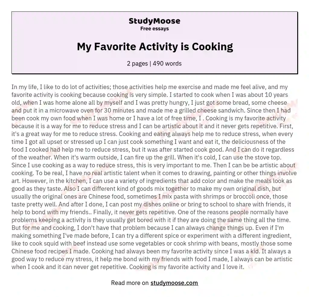 My Favorite Activity is Cooking essay