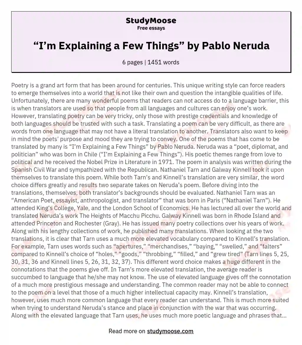 “I’m Explaining a Few Things” by Pablo Neruda essay