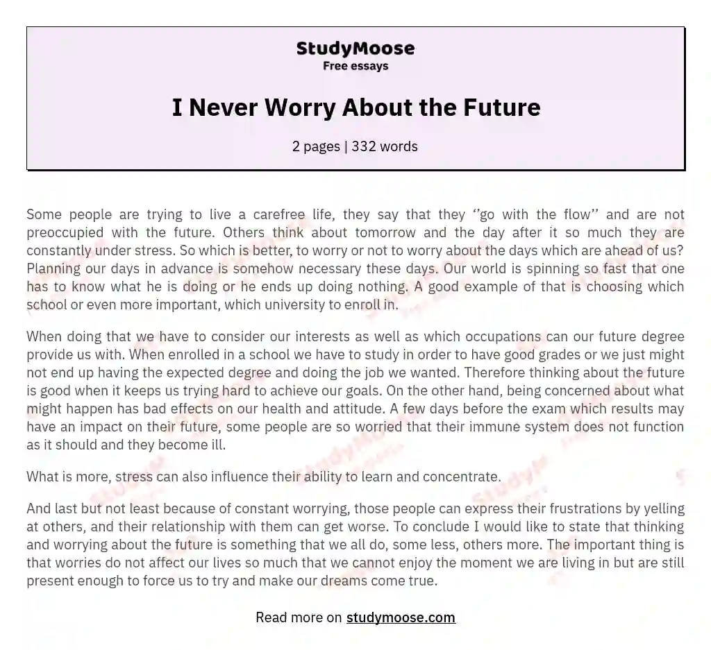 I Never Worry About the Future essay