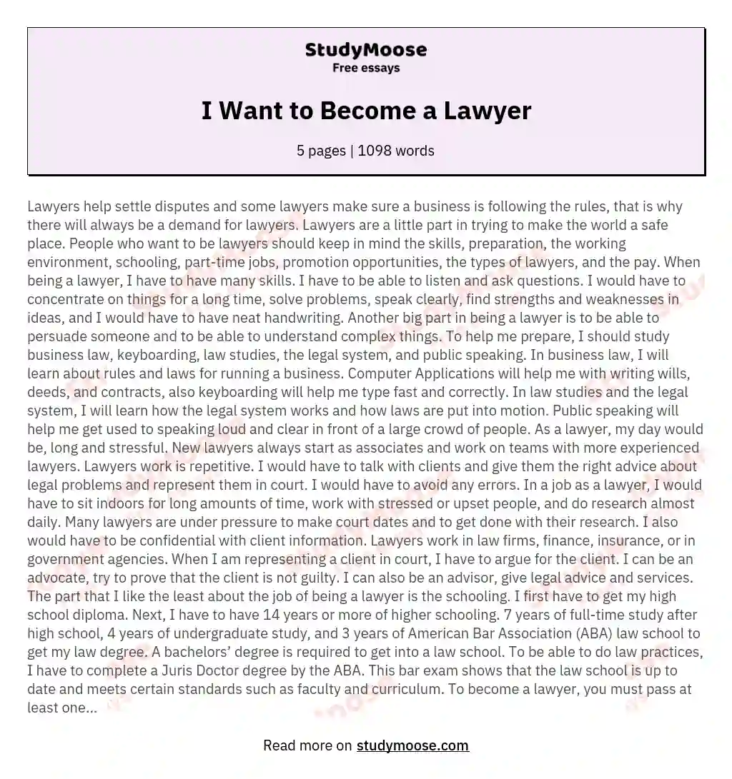 my dream to become a lawyer essay