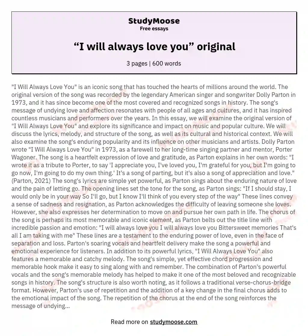 “I will always love you” original essay
