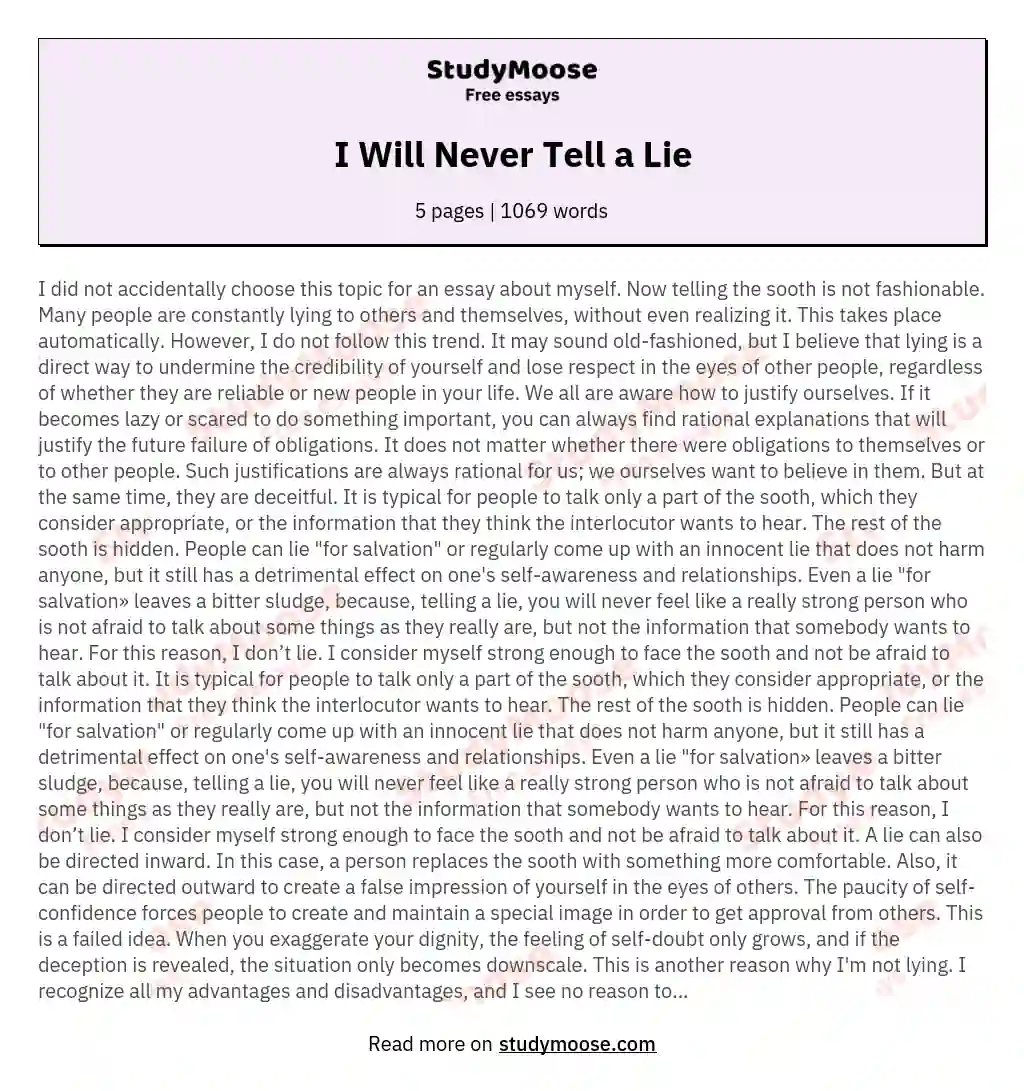 short essay on never tell a lie