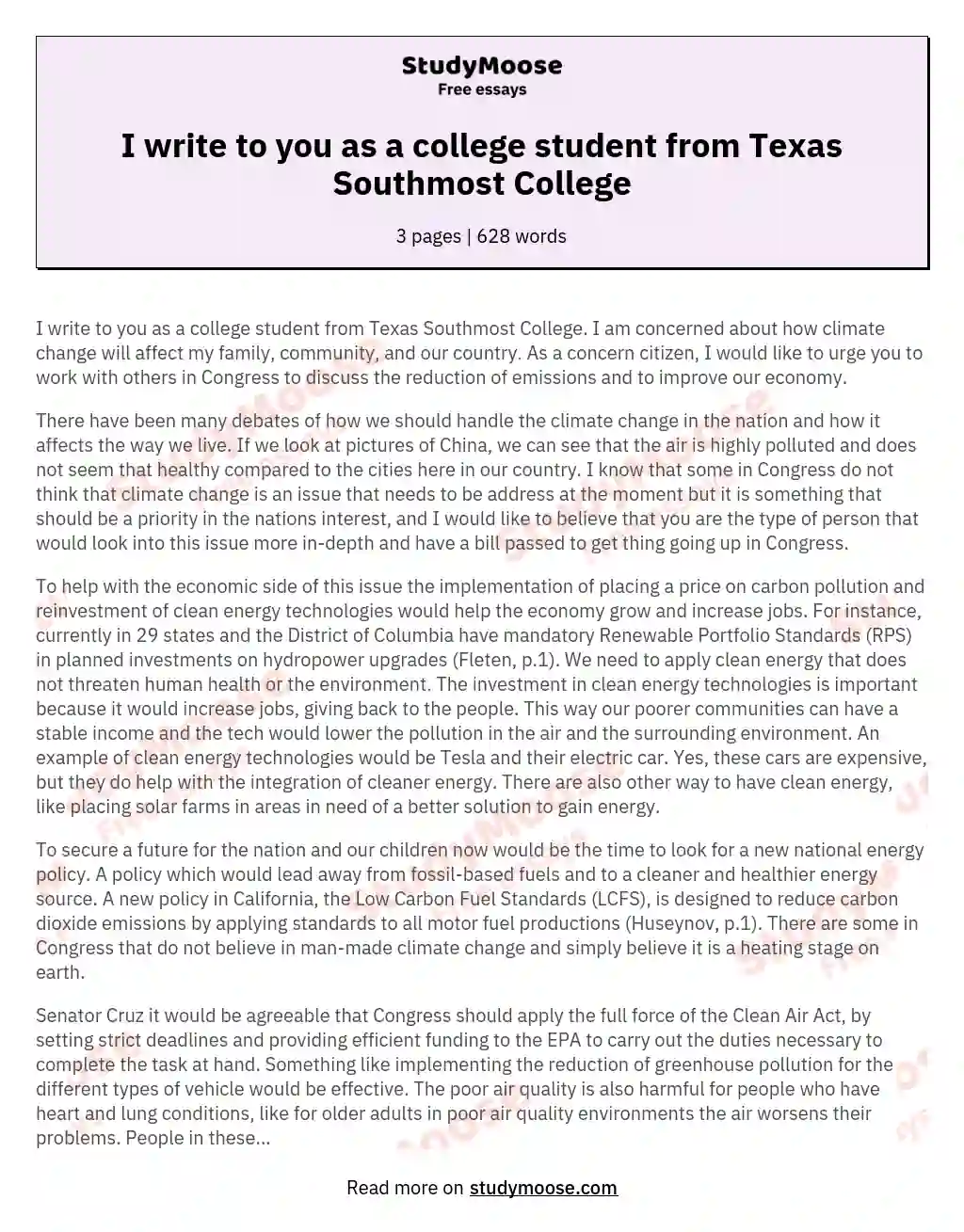 I write to you as a college student from Texas Southmost College