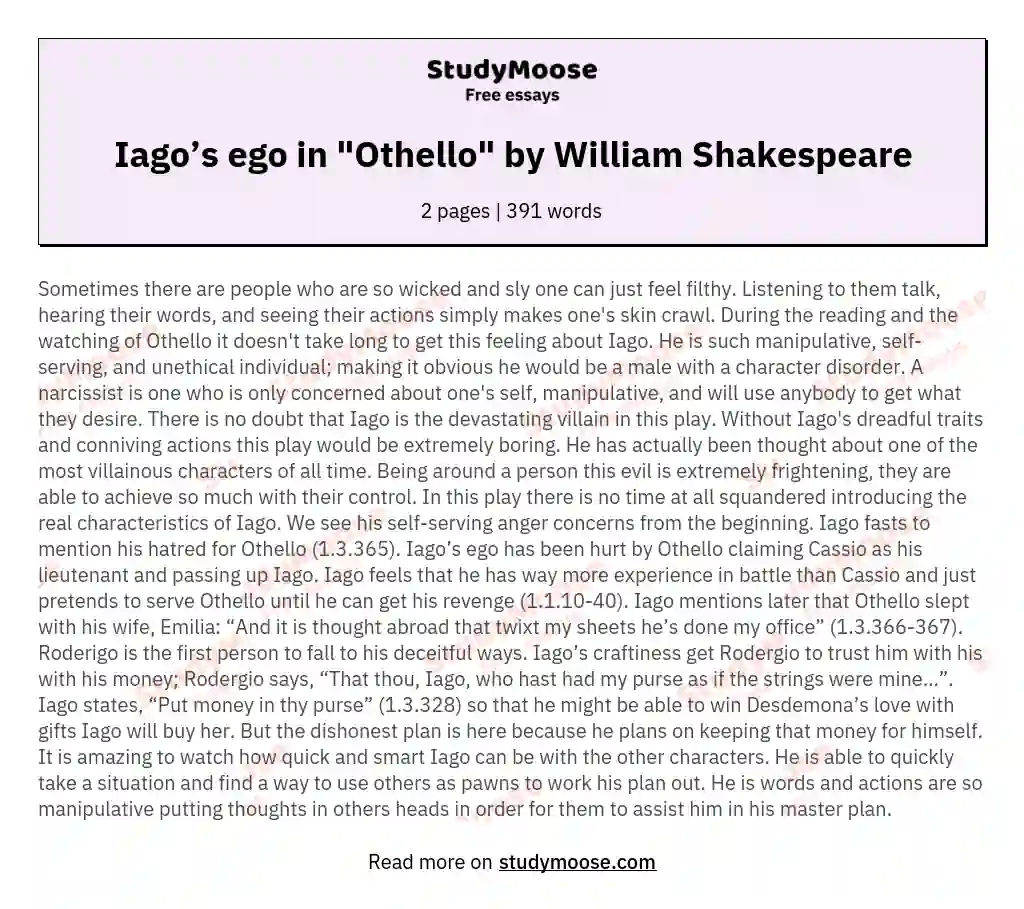 Iago’s ego in "Othello" by William Shakespeare