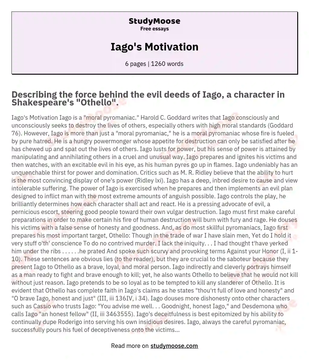 Iago's Motivation essay