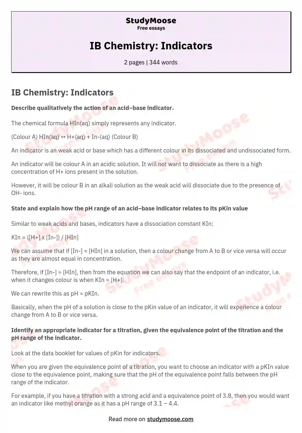 IB Chemistry: Indicators essay