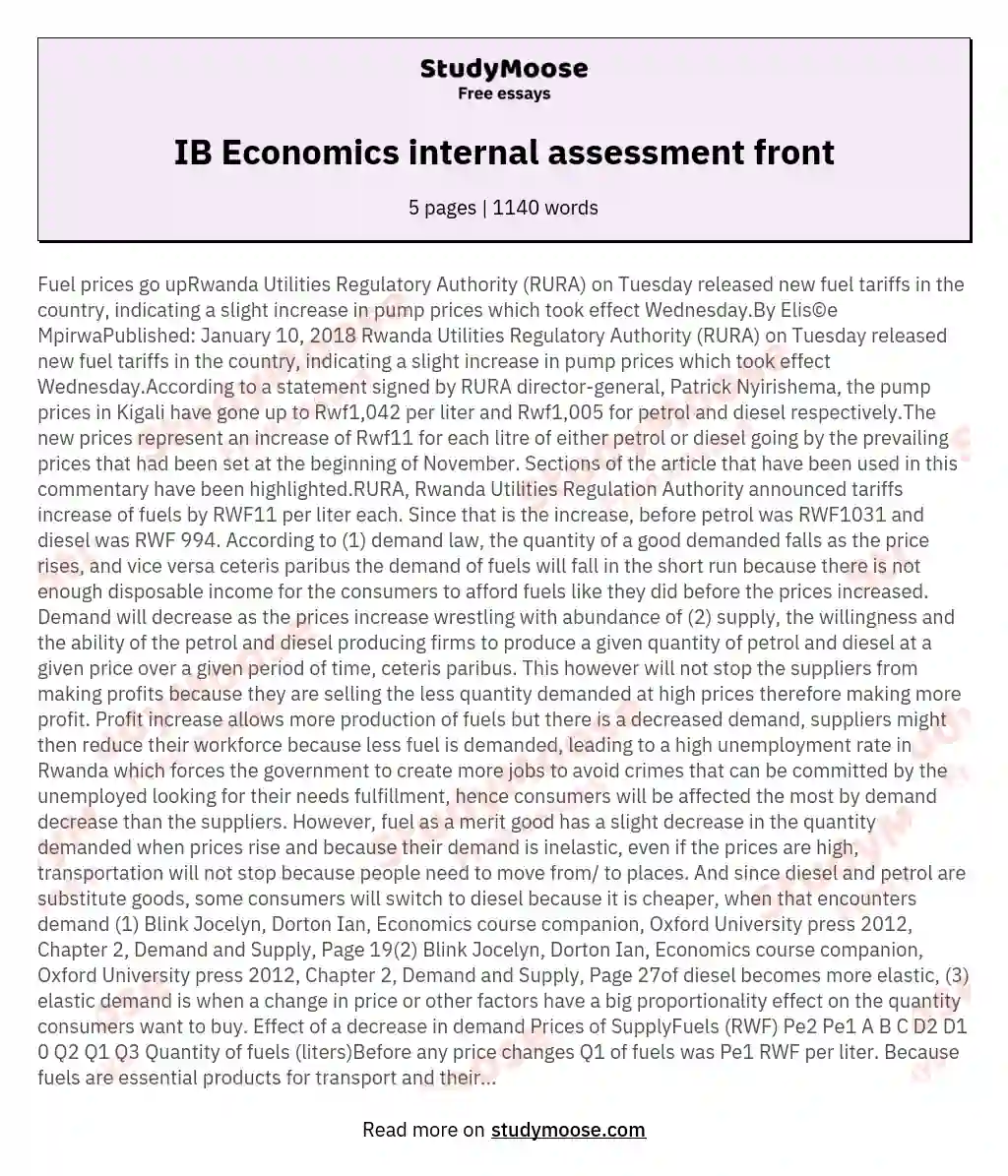 IB Economics internal assessment front essay