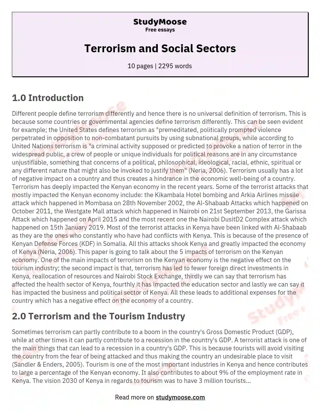 Terrorism and Social Sectors essay