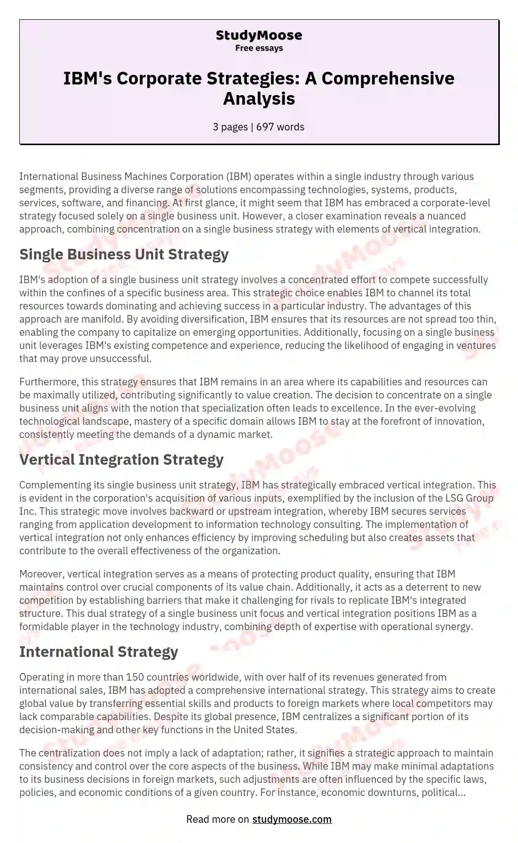 IBM's Corporate Strategies: A Comprehensive Analysis essay
