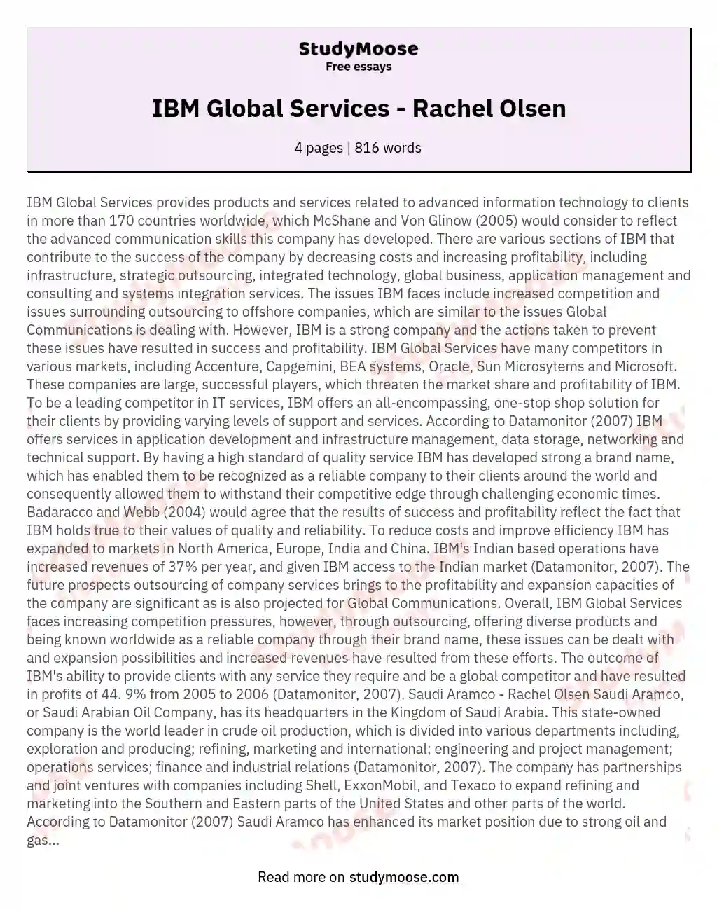 IBM Global Services - Rachel Olsen essay
