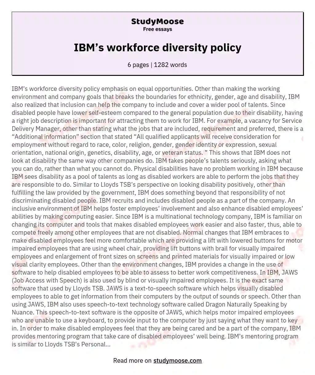 IBM’s workforce diversity policy essay