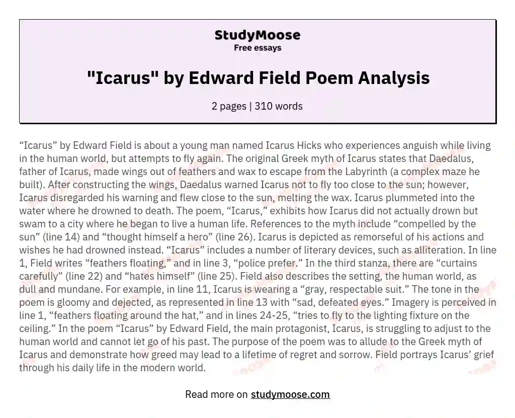 "Icarus: A Departure from Myth and a Reflection on Human Nature" essay