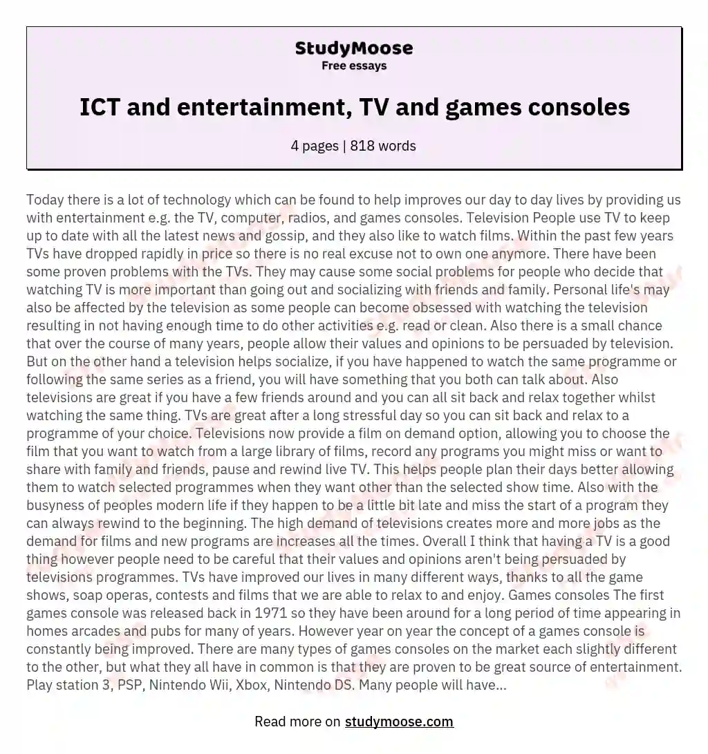 ICT and entertainment, TV and games consoles